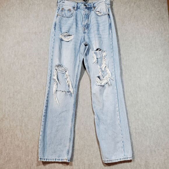 Aeropostale Jeans Womens 6 Blue Distressed 90s Baggy Straight Leg Button Fly - Picture 1 of 12
